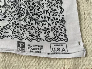 Vintage 70s 80s USA Cotton Bandana - White - Selvedge Edge Color Fast - Picture 1 of 4