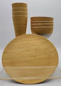 Two Tone Tan White Pattern Melamine Dinnerware Set 4 pcs each Bowls Plates Cups - Picture 1 of 17