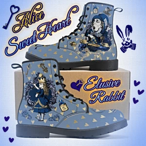 Navy Dusky Blue Gold Alice In Wonderland Boots Custom Flats Shoe 3 4 5 6 7 8 - Picture 1 of 12