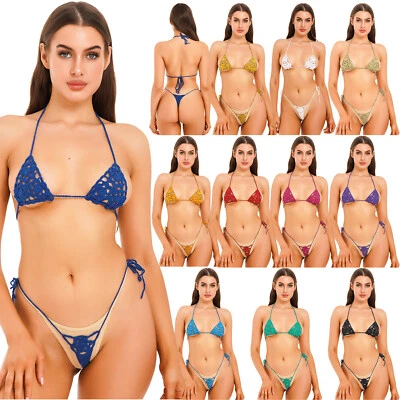 DE Damen Bikini Set Sexy Micro BH Top mit G-String Tanga Bademode Dessous - Bild 1 von 2