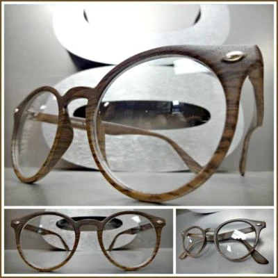 男式经典复古风格透明镜片眼镜人造木质框架 — 第 1/4 张图片