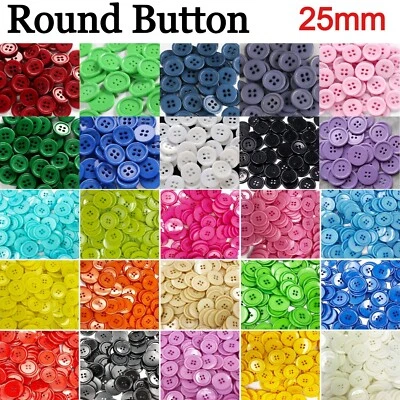 Round Resin Coat Buttons 25mm – 4 Hole Flat Back, Choice of Colors & Sizes - Image 1 of 4