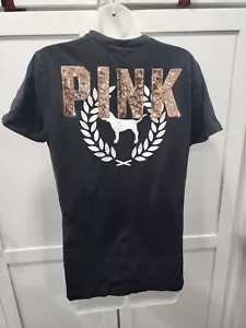 Pink Victoria's Secret Women Size Small Black Short Sleeve T-Shirt/Sequined Logo - Picture 1 of 7