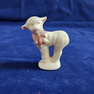 Vintage Sheep Lamb Ewe Figurine Wearing Pink Bow Easter Spring Japan AS IS - Picture 1 of 9