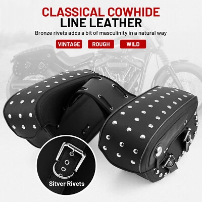 Pair Motorcycle PU Leather Side Saddle Bag For Harley Fatboy Heritage Softail - Image 1 of 4