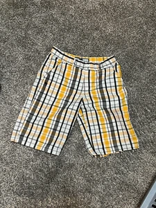 Southpole  Collection Long Shorts Boys Size 20 Black White Yellow Plaid - Picture 1 of 3