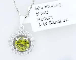 LAB CREATED 1.32 Ct PERIDOT & WHITE SAPPHIRE PENDANT NECKLACE .925 SILVER - NWT - Picture 1 of 4