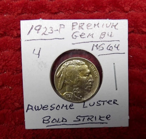 1923-P Buffalo Nickel,Beautiful LUSTROUS (PREMIUM GEM BRILLIANT UNCIRCULATED,#4 Cover