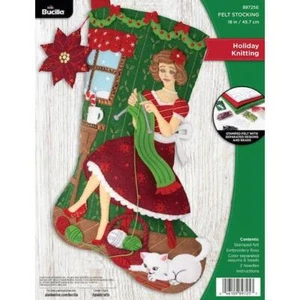 Bucilla 18" Felt Christmas Stocking Kit - Holiday Knitting 89725E - Picture 1 of 3