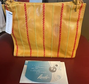 NWT Yellow With Green and Red Stitching Coccinelle Crossbody Square Bag READ - Picture 1 of 10
