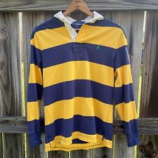 Polo Ralph Lauren Men's Size M Blue Yellow Striped Rugby Long Sleeve Elbow Patch