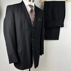 TRUE VTG 50s Princeton Park 40R black brown wool suit 30 x 28 pant broken zip - Picture 1 of 15