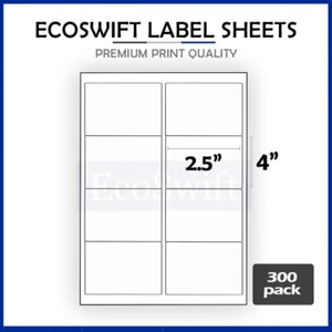 (2400) 4 x 2.5 EcoSwift Laser/Ink Address Shipping Adhesive Labels 8 per sheet - Picture 1 of 5