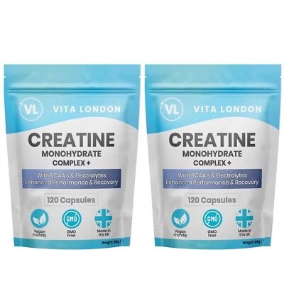 VITA LONDON Creatine + BAA's + Electrolytes - 240 Capsules (Not Tablets Powder) Strength