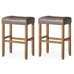 Maven Lane Bar Stool Weathered Oak Wood w/Grey Vegan Leather, Set of 2 (Used) - Picture 1 of 6