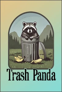 Lindo mapache de panda de basura en bote de basura arte de cartel de metal de 12"x8" - Imagen 1 de 2
