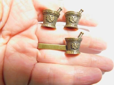 Pat. 2920363 Mortero Mortero Mortero Su Señoría Boticario Gemelos Juego de Barra de Corbata De Colección Foto 1 de 4