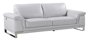 90 Light Gray Italian Leather Sofa With Silver Legs - Picture 1 of 1