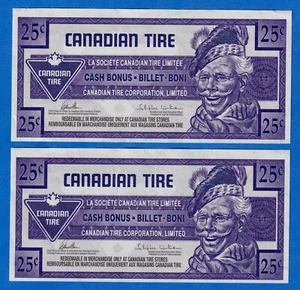 Canadian Tire Money Lot - 2 x 25 Cents 2013 - 2 Consecutive CT#02A - Picture 1 of 4