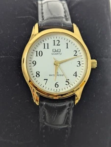 Citizen Q&Q Watch Gold Colored Case Black Embossed Strap Water Resistant Casual - Picture 1 of 8