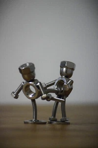 Stainless Steel Nut and Bolt Sculpture Of The Famous "This Is Sparta!" Kick Weld - Picture 1 of 3