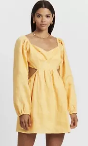 NWOT Aere Yellow Linen Mini Dress 6 - Picture 1 of 3