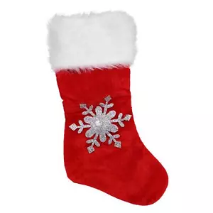 Calcetines Navidad Velour con Plateado Joya Copo de Nieve 45cm Rojo y Blanco - Imagen 1 de 2