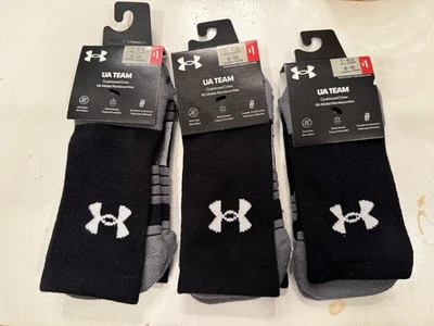UNDER ARMOUR UA CUSHIONED TEAM CREW SOCKS Men 7-8.5 Women 6-10 #U7704P1 3 Pr - Image 1 of 4