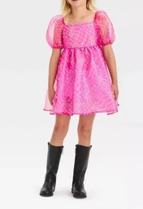 Girls Pink Barbie Dress With Puff Sleeves Halloween Costume Party Size XL(14) - Picture 1 of 12