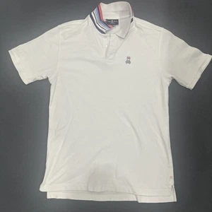 Psycho Bunny White Short Sleeve Collar Striped Polo Shirt Chest Logo Mens Size 7 - Picture 1 of 5