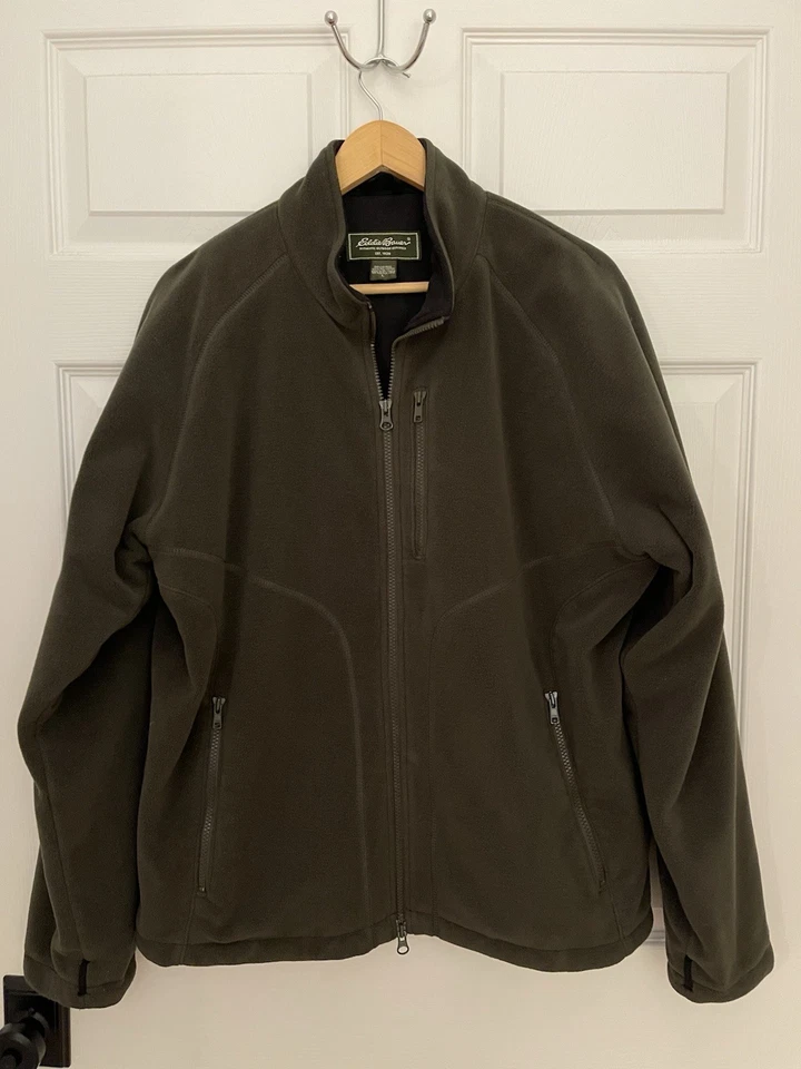 Chaqueta Eddie Bauer Cortavientos Forrada de Vellón Cálida Cremallera Verde Oscuro Para Hombres Bolsillos en L  Foto 1 de 4