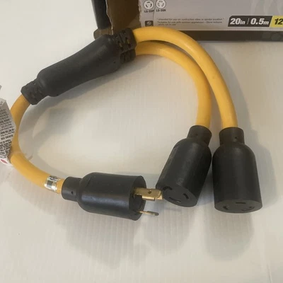 Adaptador Southwire 90228802 20A Twist Lock Y 12/3 amarillo enchufe eléctrico Foto 1 de 3
