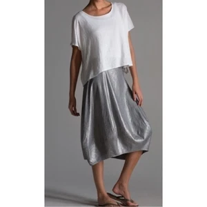 Falda Linterna Metálica Eileen Fisher Hasta la Rodilla en Gris Metálico Talla XS XSmall - Imagen 1 de 9