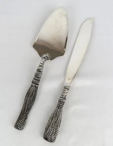 Coltello e servizio da torta vintage Silea piatto argento - motivo nappa - Foto 1 di 8