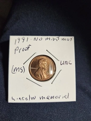 1991 Lincoln Memorial Penny No Mint Mark, PROOF, UNC. (MS) Nice Coin - Image 1 of 4