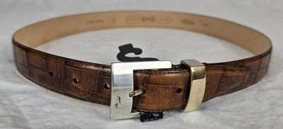 复古化石皮革腰带大号鳄鱼鳄鱼浮雕牛皮棕色女式 90 年代 — 第 1/4 张图片