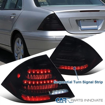 Fits 2001-2004 Mercedes-Benz W203 C-Class Black Smoke Tail Lights LED Sequential - Imagem 1 de 4