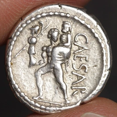 Julius Caesar Denarius Ancient Roman Republic Silver Coin Aeneas Venus 48BC - Image 1 of 4