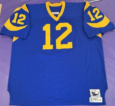Camiseta deportiva auténtica Joe Namath #12 Mitchell & Ness 1977 Los Angeles Rams 60 EE. UU. RUN Foto 1 de 4