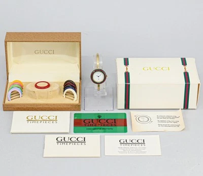 No Tariff *Full Set NEAR MINT* Vintage GUCCI 1100-L Change Bezel 12 Quartz Women - Image 1 of 4