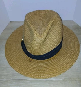 Vince Camuto Paper Hat One Size Yellow With Black Band & Gold Accessory 7" Rim - Picture 1 of 16