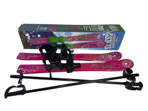Lucky Bums - Youth 70cm Beginner Skis PINK - Poles - Fit most boots - Picture 1 of 6
