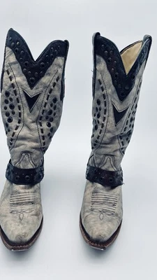 Botas vaqueras Corral vintage para mujer negras craqueadas/marrones con tachuelas talla 8 1/2 Foto 1 de 4