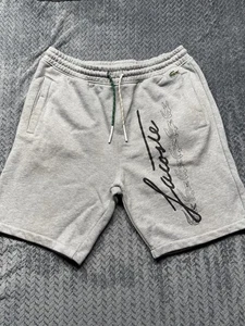 Lacoste Gray Sweat Shorts Size M (4) Logo Script & Alligator Graphic Cotton - Picture 1 of 12