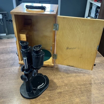 BM-51-2 Stereo Microscope 8.75x with Wooden Case Vintage USSR Soviet Era БМ-51-2 - Image 1 of 4