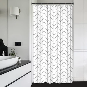 Small Stall 36Wx72H Inch Shower Curtain,Narrow RV Walkin Black White Herringbone - Picture 1 of 9