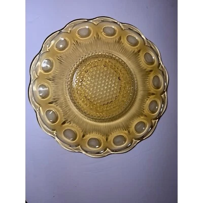 Vintage Amber Glass Plate Hobnail Scalloped Edge Decorative Serving Dish - Image 1 of 3