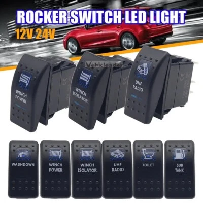 Waterproof Rocker Switch On Off (On) Dual Red LED 12V 24V Boat Car Marine Dash - Image 1 of 4