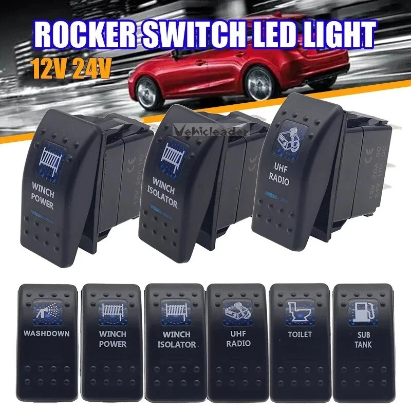 Waterproof Rocker Switch On Off (On) Dual Red LED 12V 24V Boat Car Marine Dash - Image 1 of 4