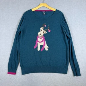 Joules Damen Pullover US 12 Draht Foxterrier Hund Urlaub Strick Blau Pulli - Bild 1 von 7